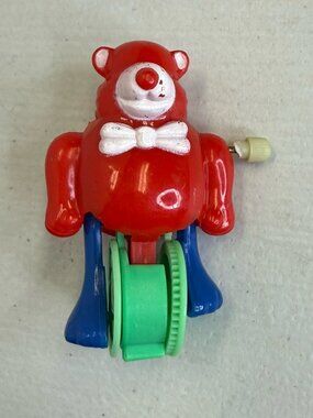 Vintage TOMY Wind Up Toy Unicycle Bear Circus Stars Rare